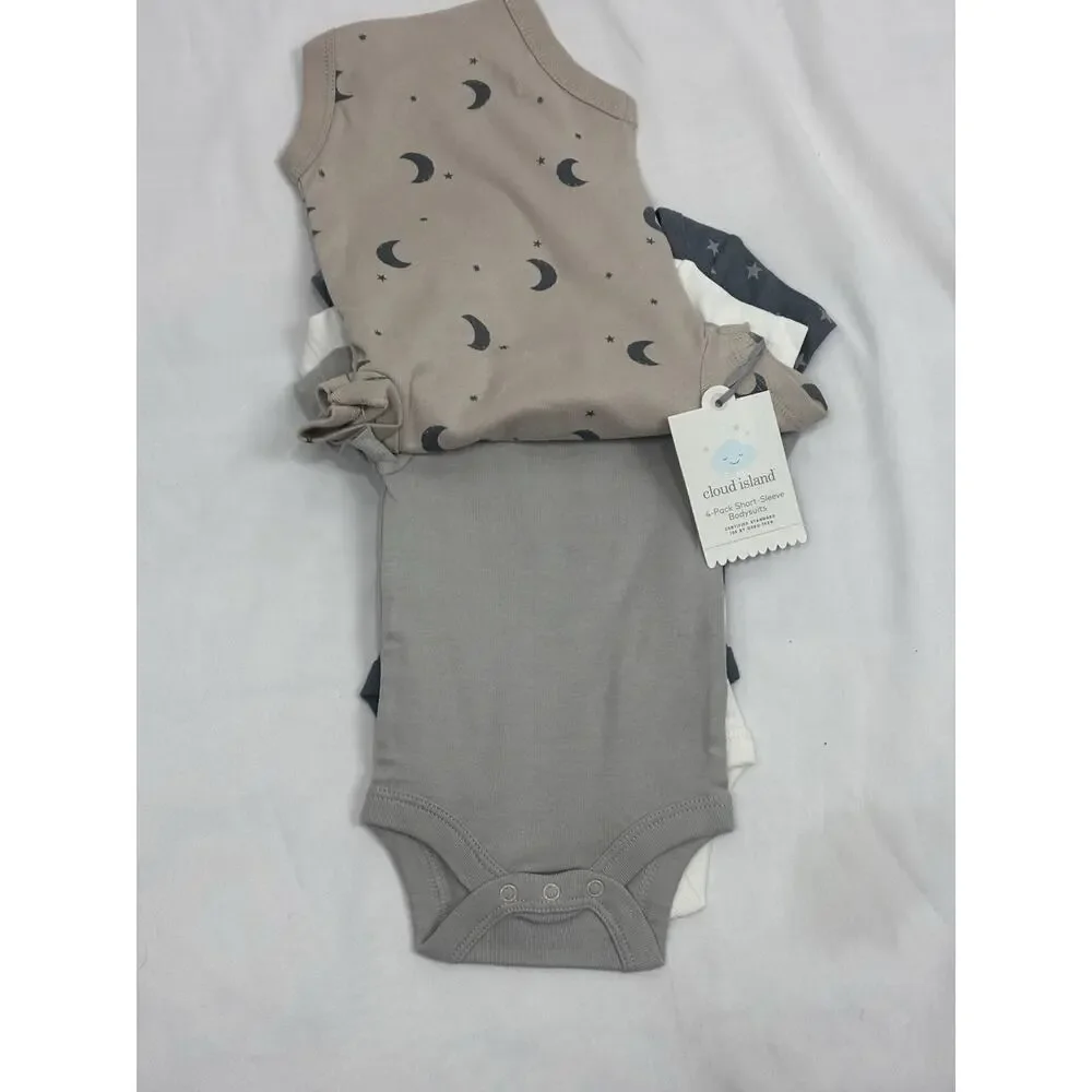 Cloud Island 4Pack Short Sleeve Bodysuits Moon & Stars Baby Size NB Neutral New